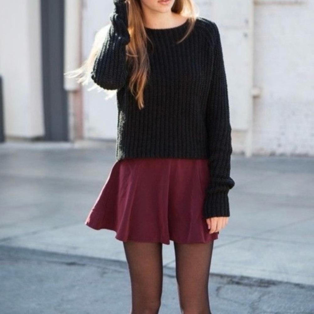 Brandy Melville Faux‎ Suede Skater Mini Skirt Pull On Burgundy Oxblood One Size
